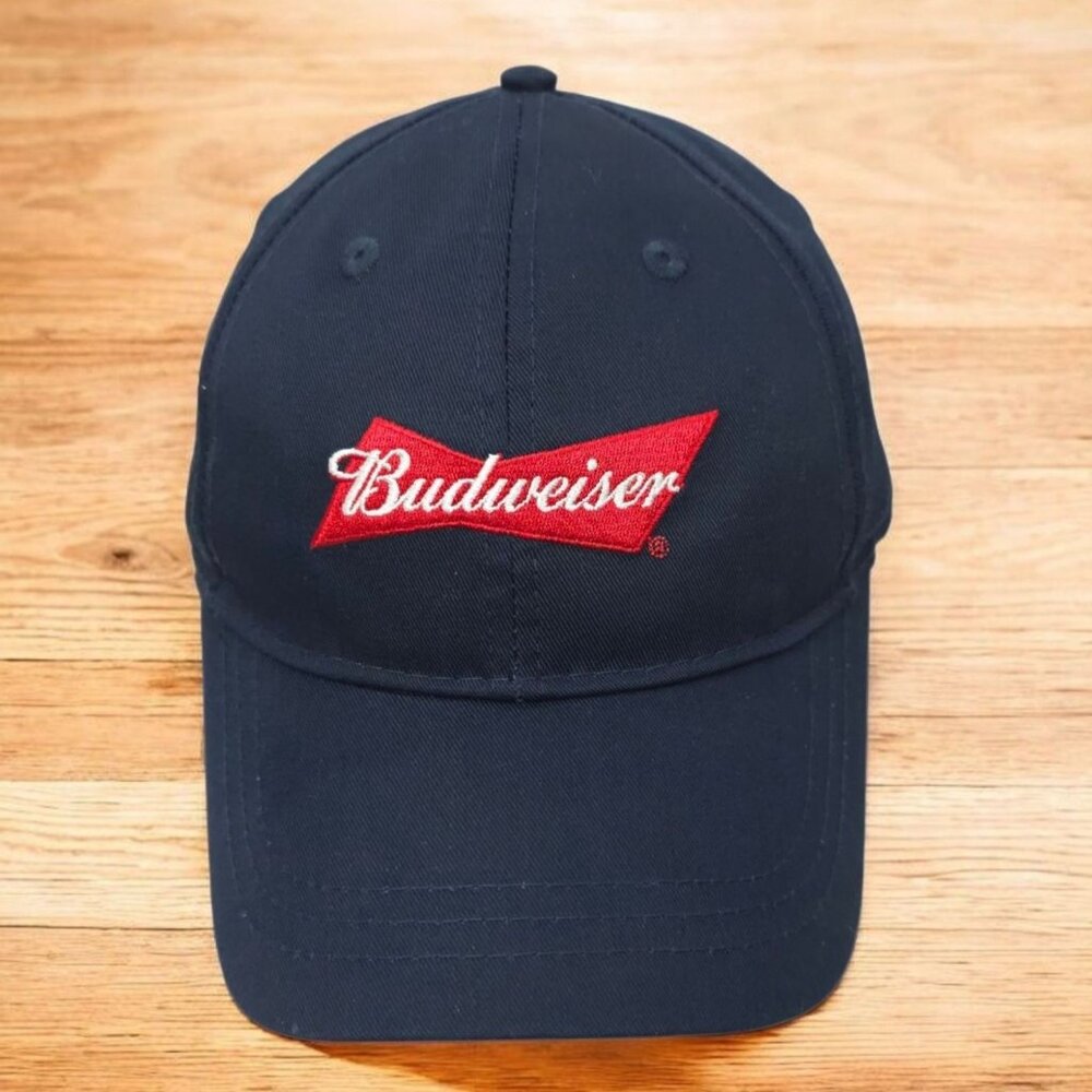 Budweiser Strapback Cap Embroidered Logo Trucker Baseball Hat Navy Red Infinity
